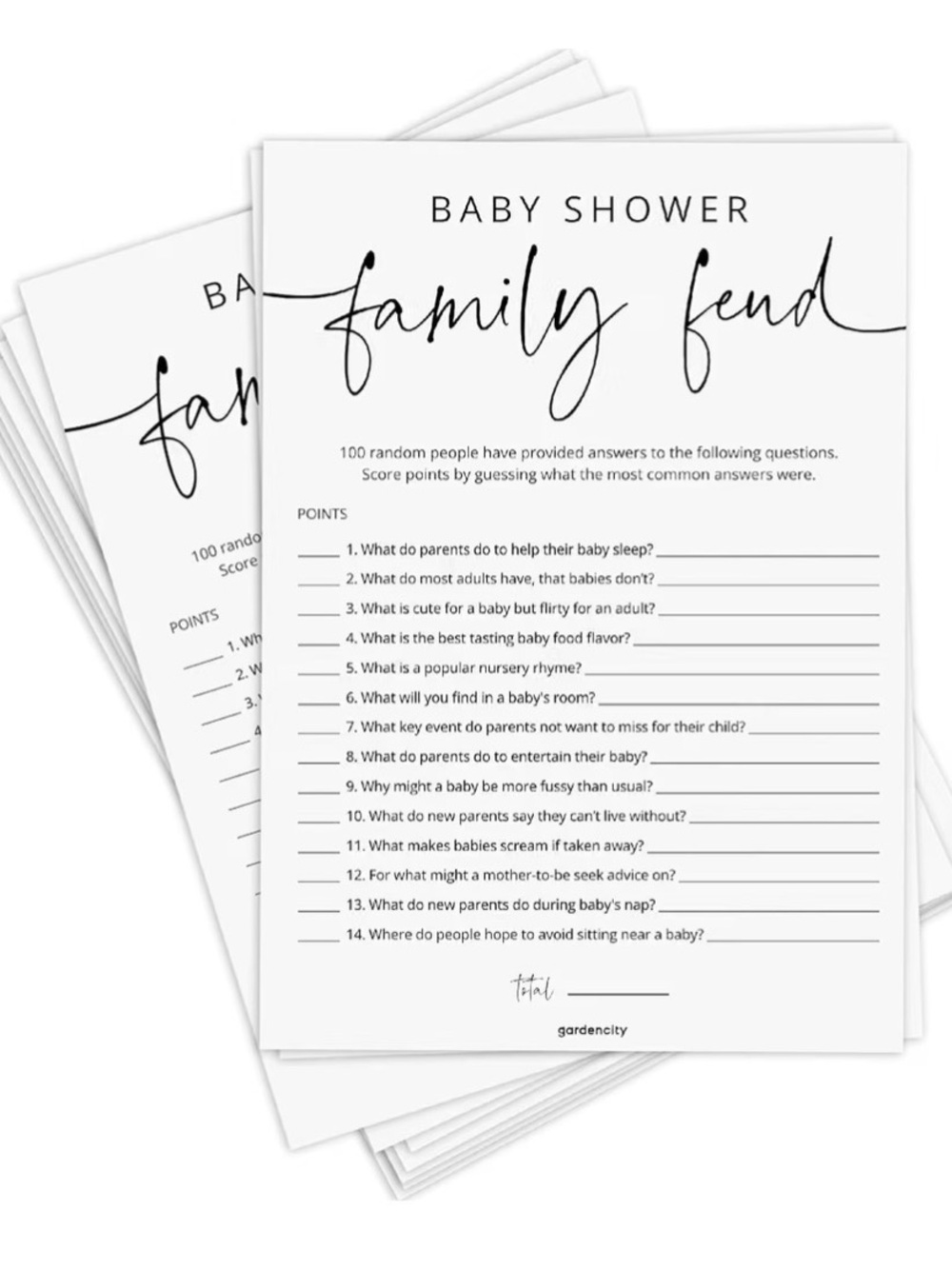 Baby Shower Family Feud Game Cards - White by